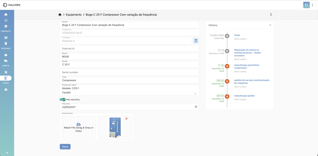 FullyOps Asset Page with Lifecycle and History
