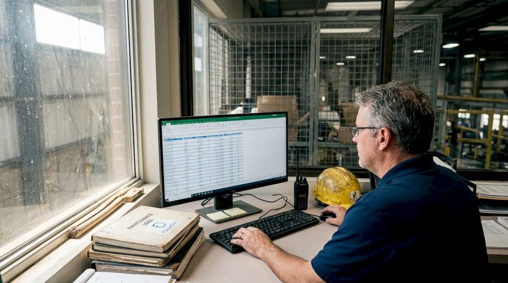 Industrial manager reviewing asset tracking data