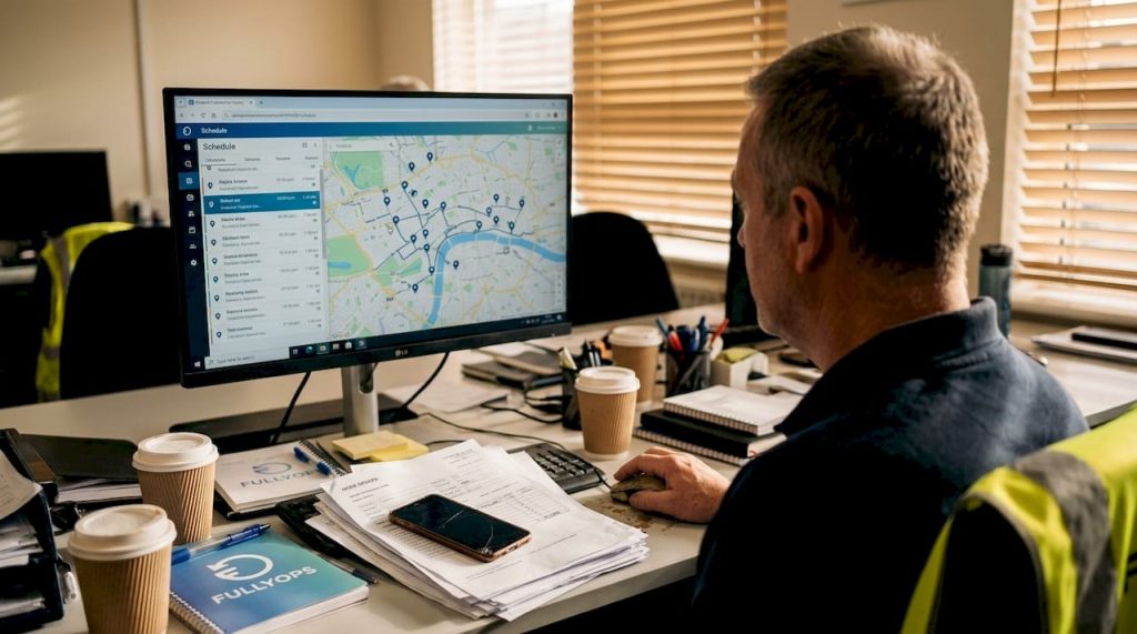 Field operations manager reviews digital schedules