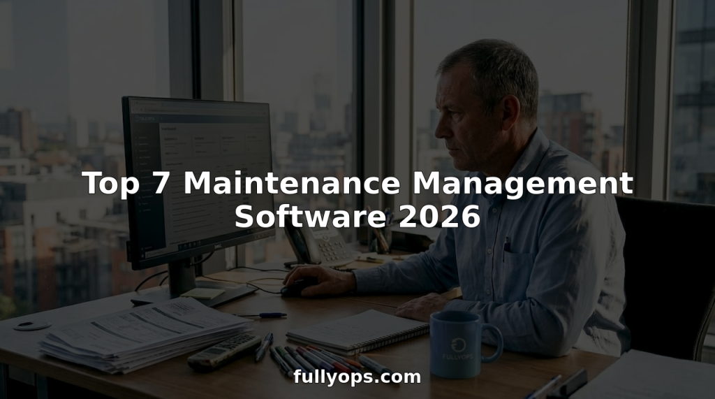Maintenance manager reviewing software dashboard in office
