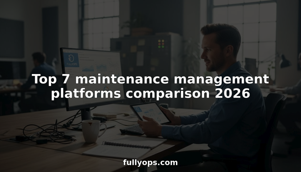 Maintenance manager comparing platforms at office desk