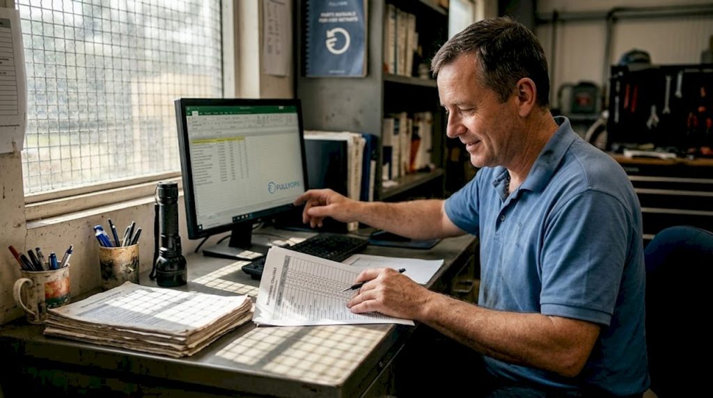 Manager reviewing industrial compliance checklist