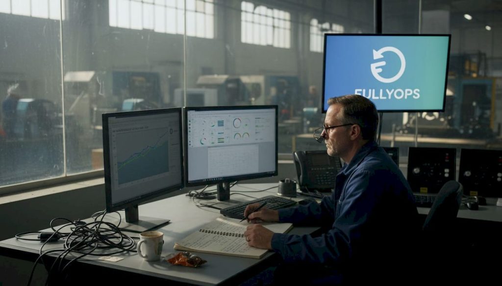 Manager tracking asset maintenance at work desk