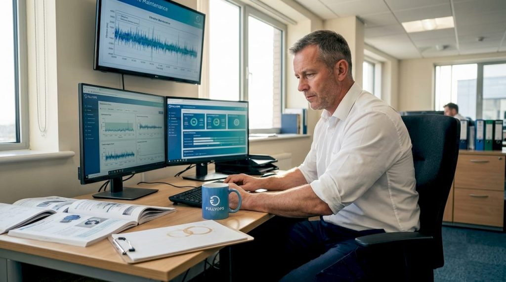 Supervisor monitoring predictive maintenance dashboard