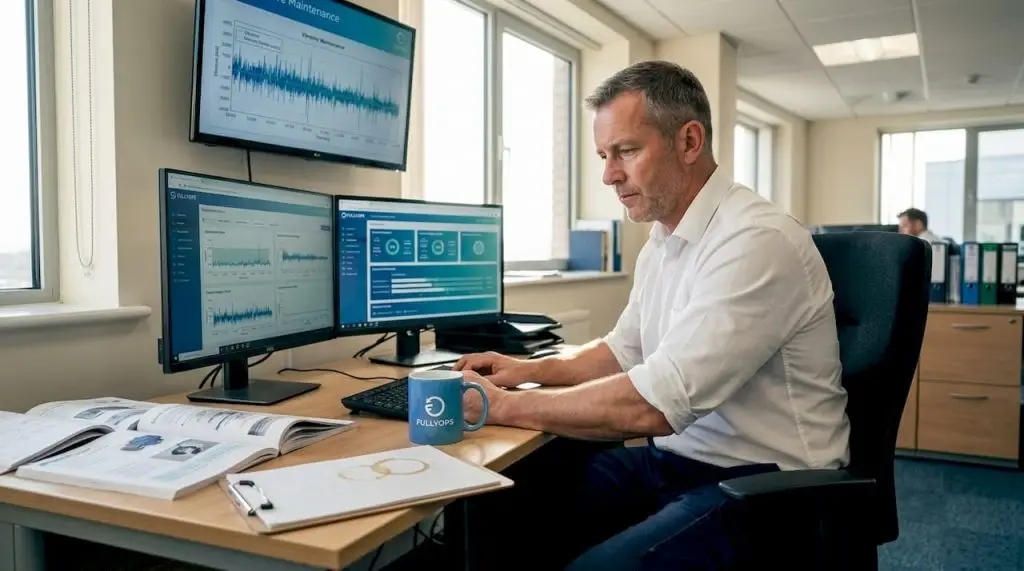 Supervisor monitoring predictive maintenance dashboard