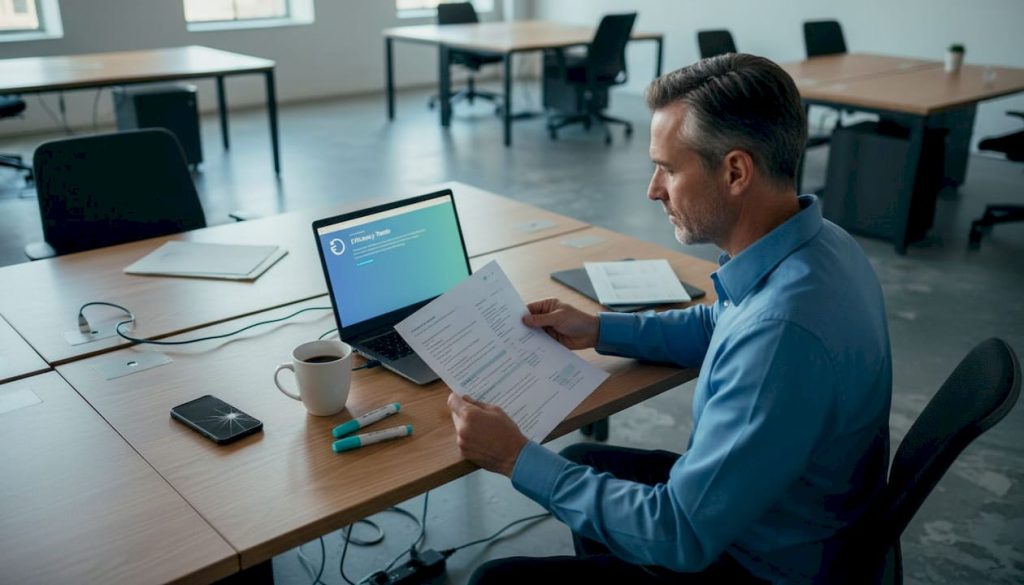 Field service manager reviewing workflow report