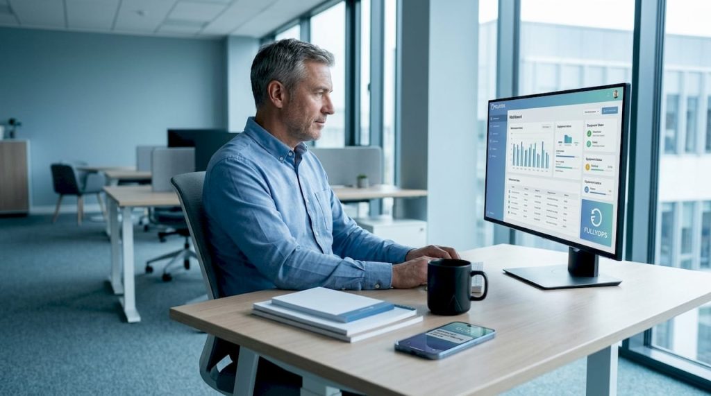 Facility manager reviews automation dashboards