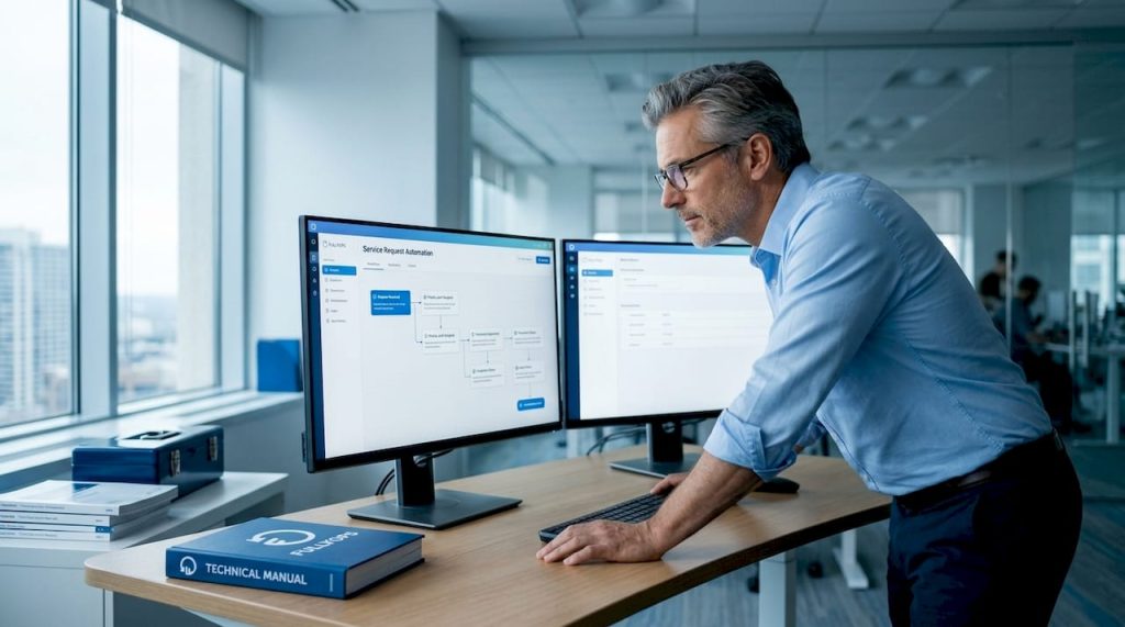 Maintenance manager reviewing automated requests