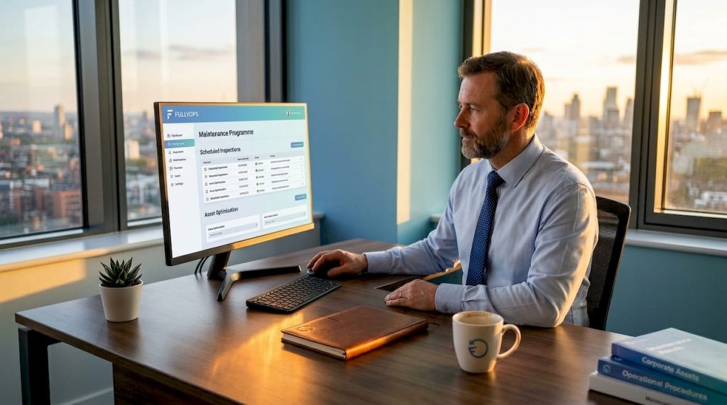 Maintenance manager reviewing asset log