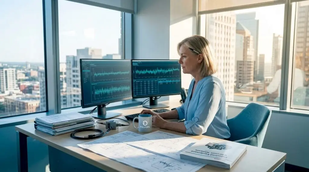 Technician reviewing sensor data in office