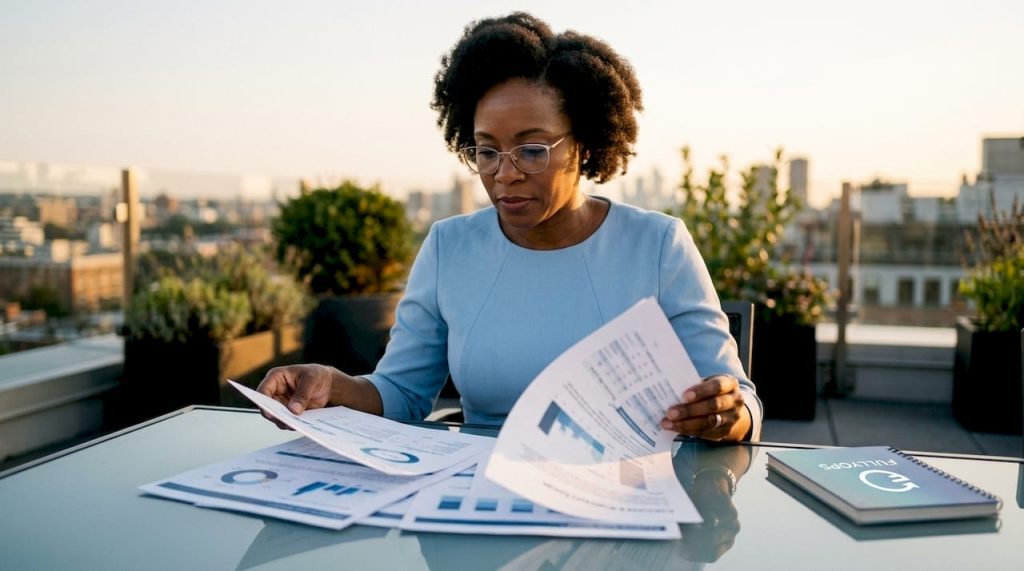 Business leader reviewing integrated data reports