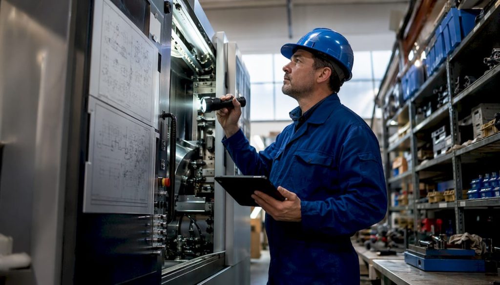 Engineer inspecting industrial machinery