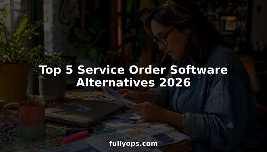 Woman reviewing service order software brochures