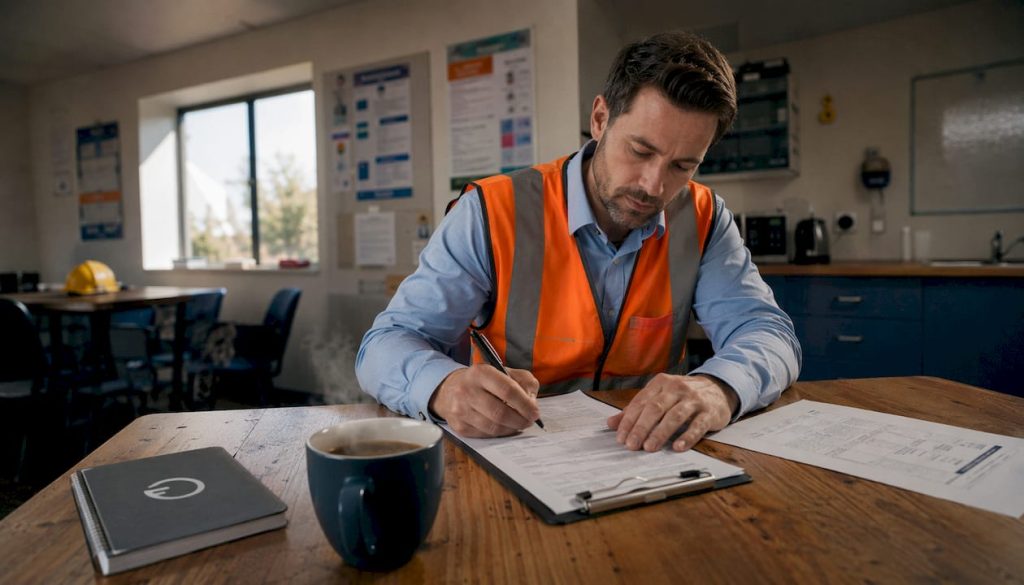 Safety officer completing incident report form