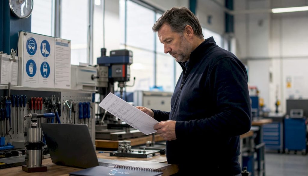 Manager reviewing operations report on factory floor