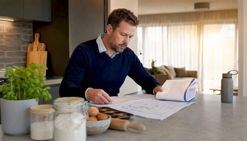 Facility manager reviewing CAFM documents in office