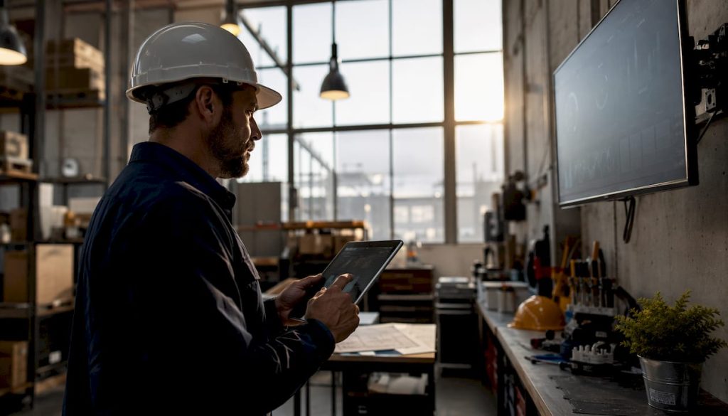 Maintenance supervisor reviewing performance dashboard