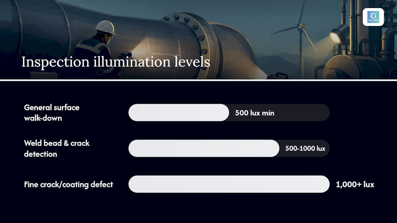 Diagram showing lighting levels and types for inspection tasks