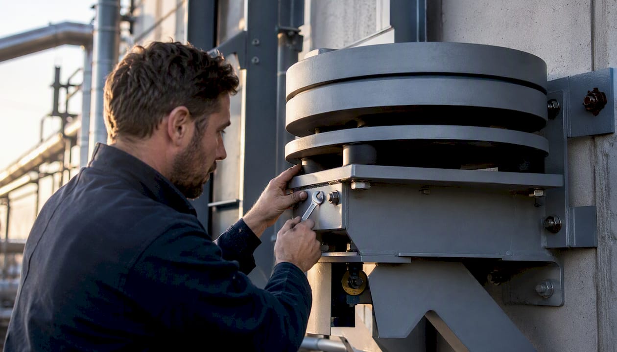Technician adjusting tuned mass absorber
