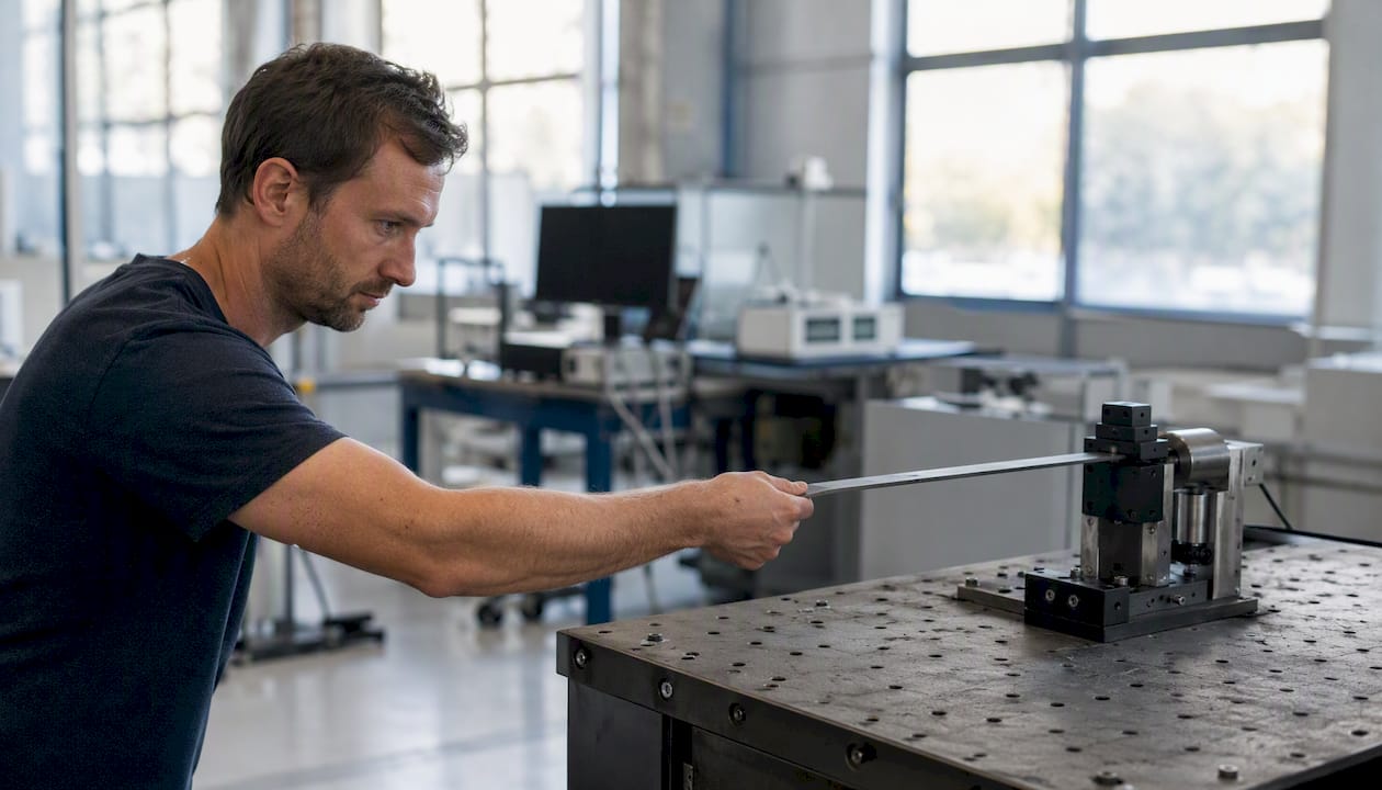 Engineer initiating free decay vibration test