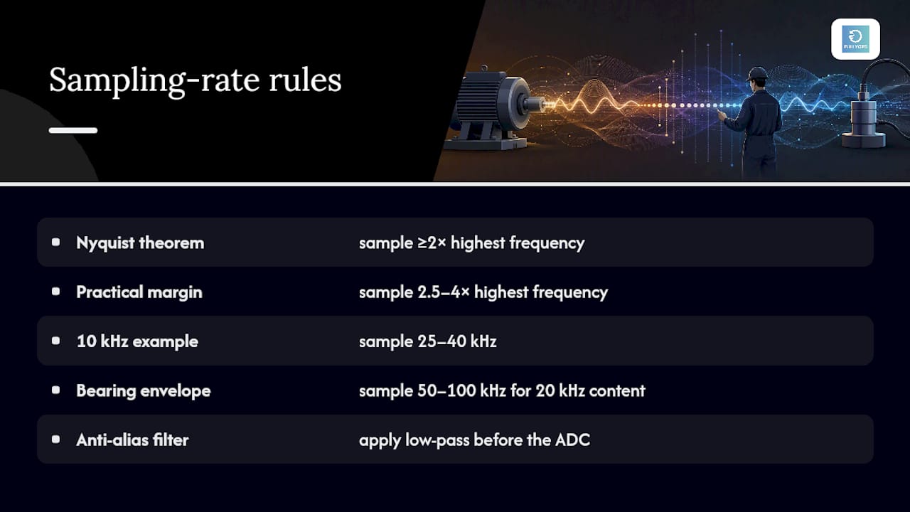 Diagram of vibration data sampling rate guidelines