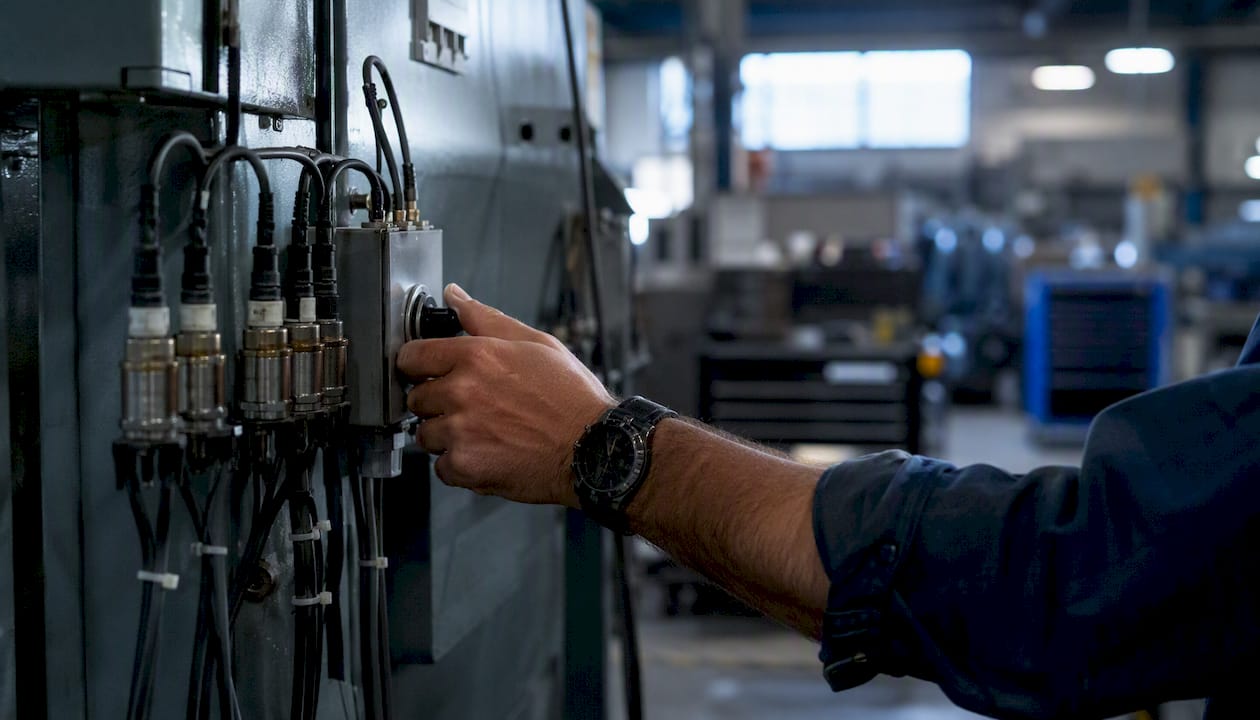 Technician hand activating sensor-triggered control switch