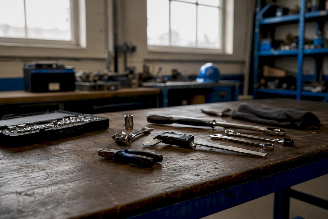 Maintenance tools arranged on workbench