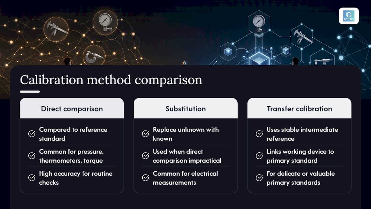 Diagram comparing main calibration methods