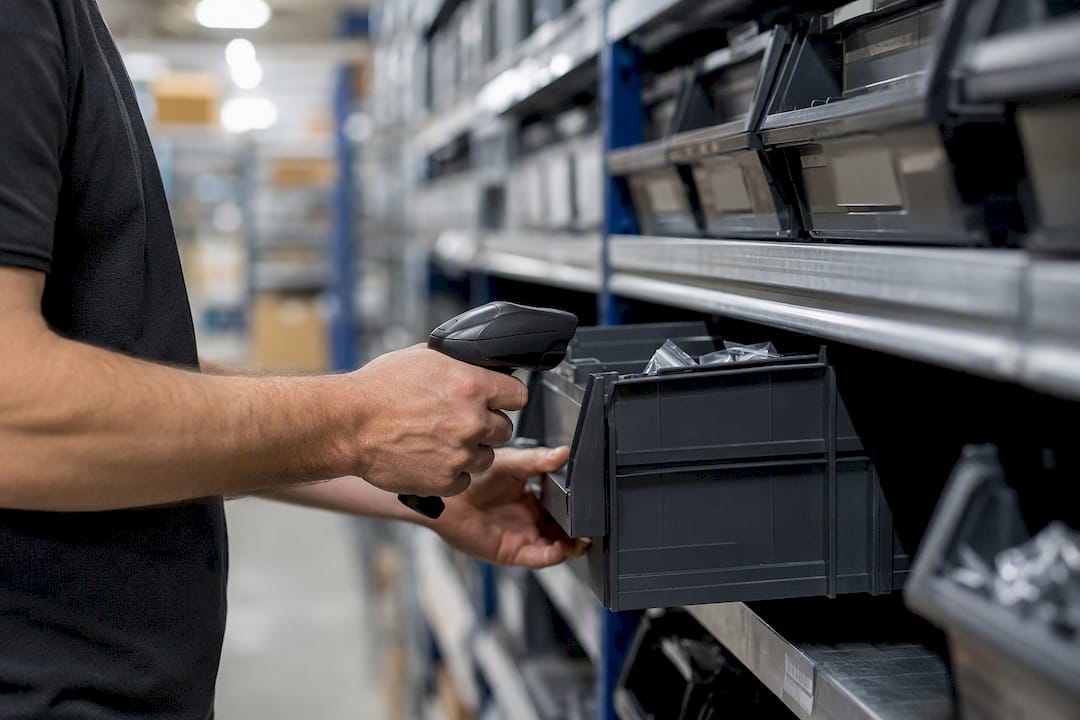 Hands scanning parts inventory