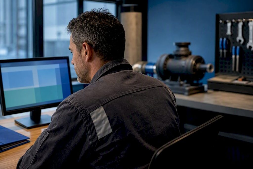 Technician reviewing structured maintenance failure data