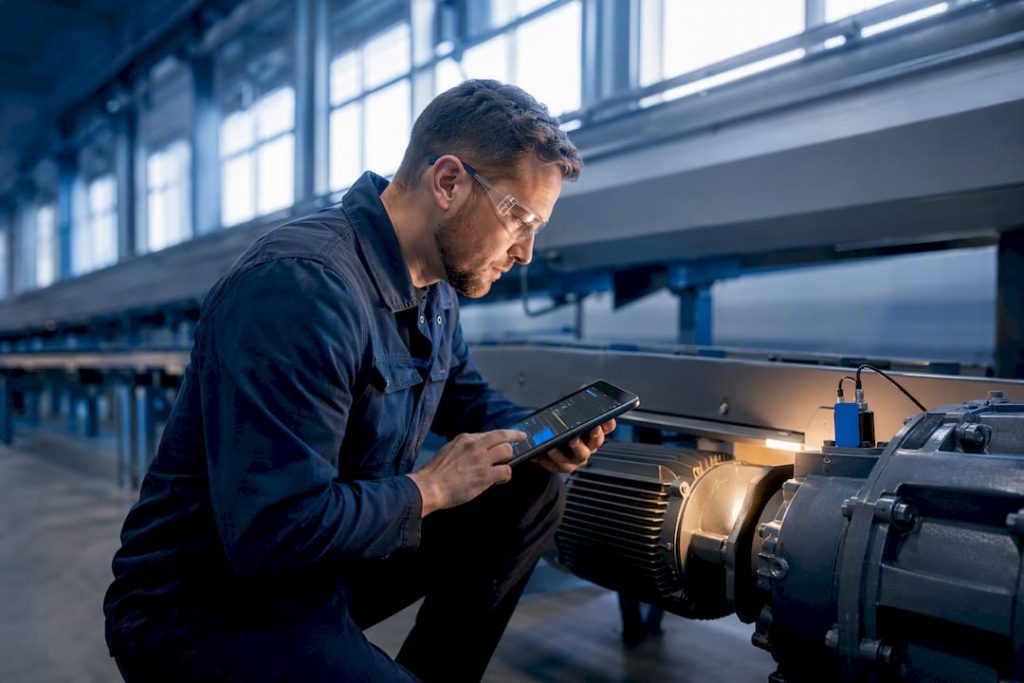 Engineer monitoring conveyor motor condition