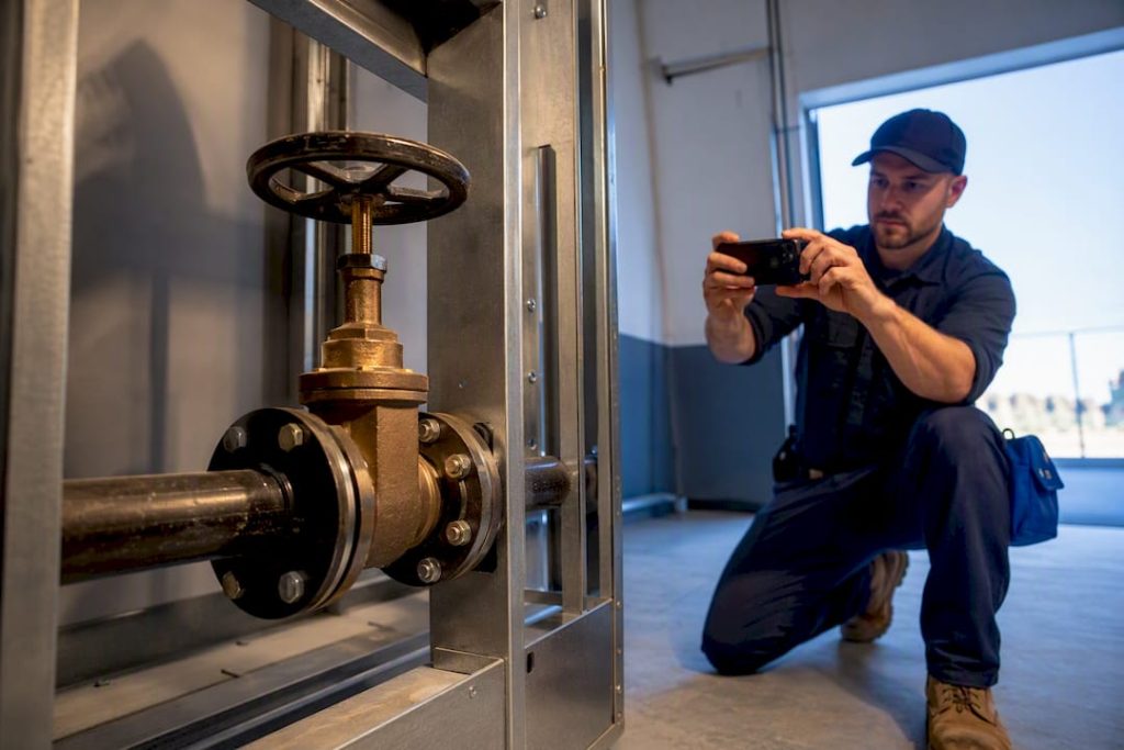 Technician photographing equipment condition