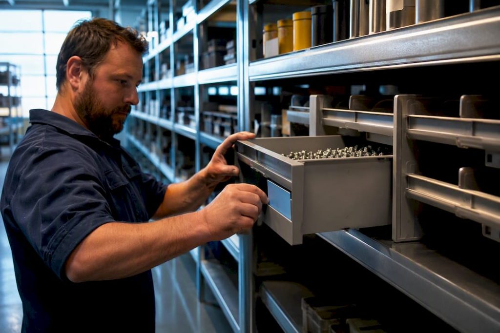 Technician triggering parts bin replenishment