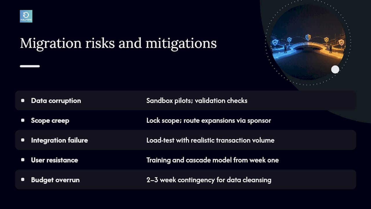 Risk management and mitigation strategies during CMMS migration — overview diagram