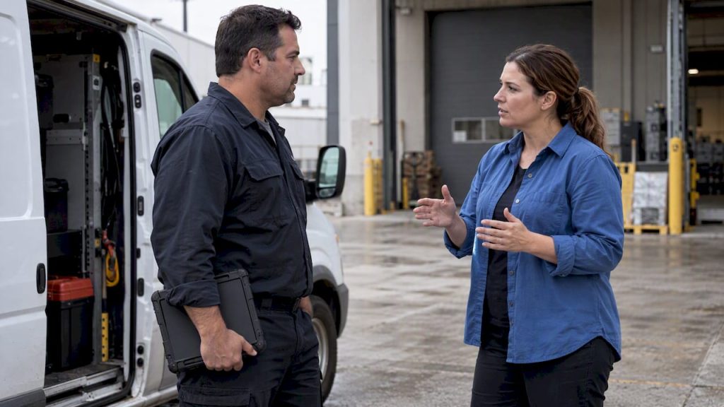 Manager discussing a field job with technician