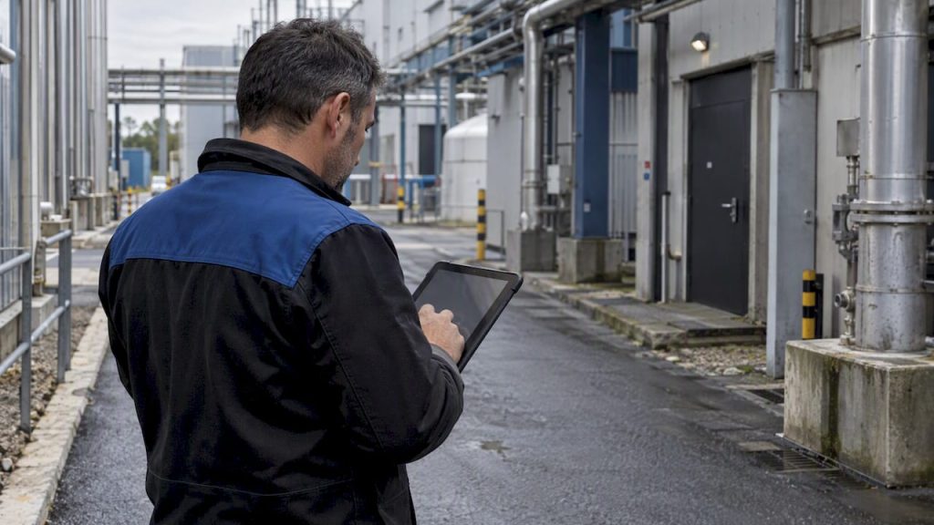 Technician checking an intervention location onsite