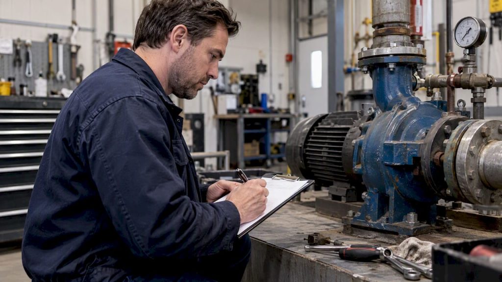 Planner reviewing a pump maintenance task