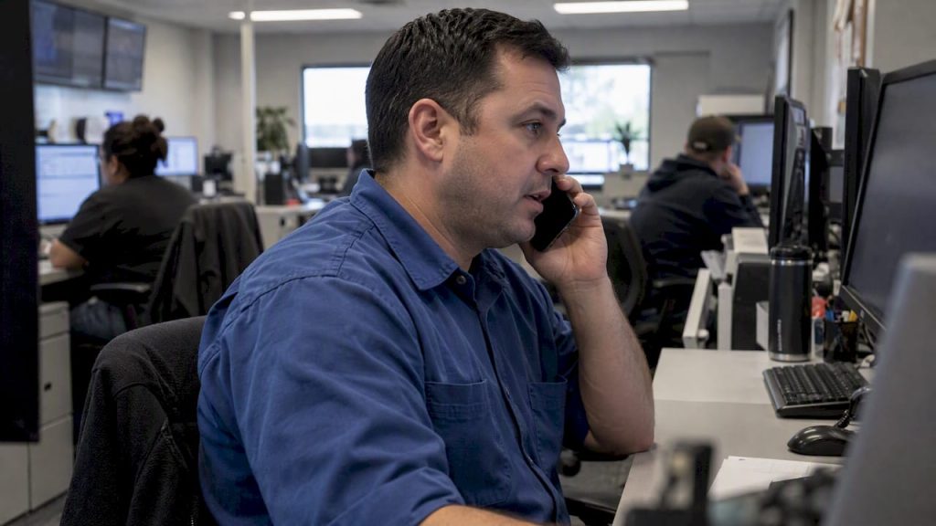 Coordinator confirming a technician dispatch by phone